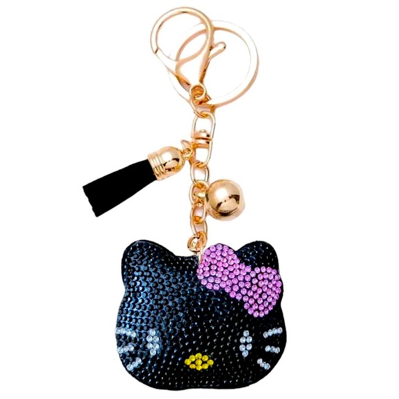 BLACK HELLO KITTY PUFFY KEYCHAIN/PURSE CHARM - Picture 1 of 1